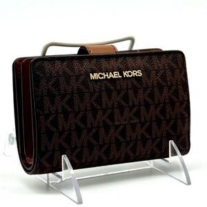 Michael Kors Medium Jet Set Travel Zip Chain Bifold Wallet - Brown Signature